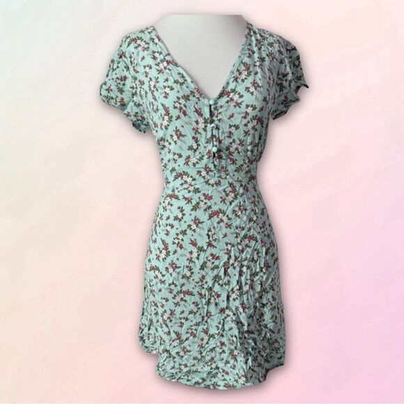 Sabrina Carpenter x AERO, Turquoise, Floral, Peasant Mini Dress - Picture 1 of 16